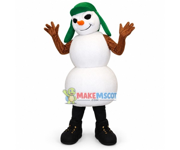 Evil Snowman Wearing Warm Hat Mascot Costume