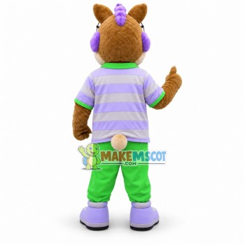 Academic Squirrel In Light Purple Polo Shirt Mascot Costume Academic Squirrel In Light Purple Polo Shirt Mascot Costume