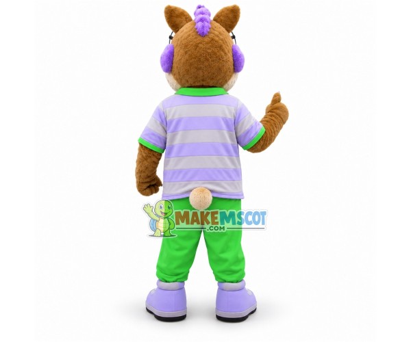 Academic Squirrel In Light Purple Polo Shirt Mascot Costume Academic Squirrel In Light Purple Polo Shirt Mascot Costume