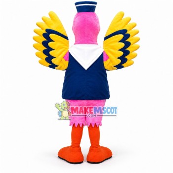 Bright Pink Bird In The Sailor Vest Mascot Costume Bright Pink Bird In The Sailor Vest Mascot Costume