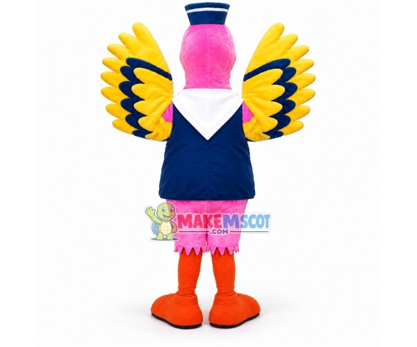 Bright Pink Bird In The Sailor Vest Mascot Costume Bright Pink Bird In The Sailor Vest Mascot Costume