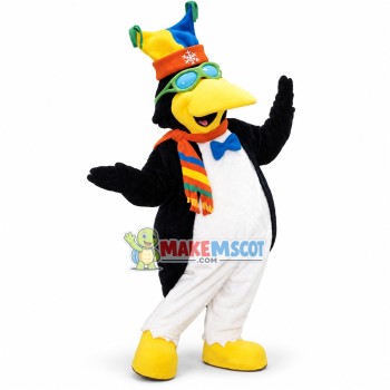 Mr Penguin Wearing Knitted Hat Mascot Costume