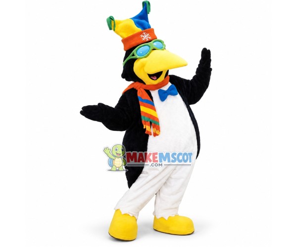 Mr Penguin Wearing Knitted Hat Mascot Costume