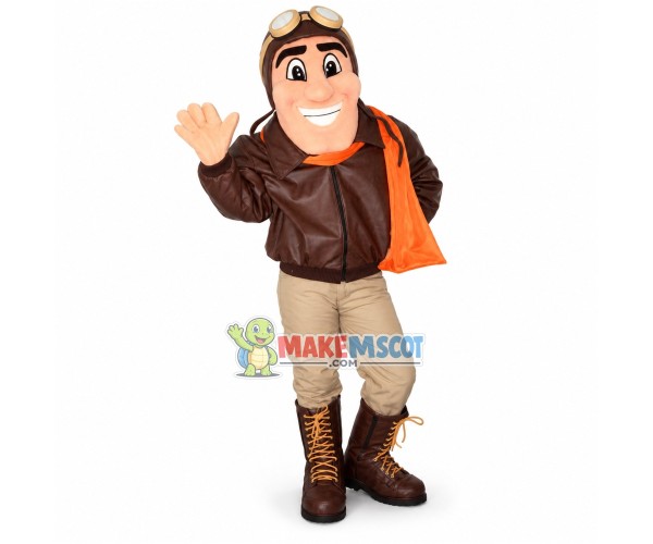 Pilot Wearing Warm Jacket Mascot Costume Pilot Wearing Warm Jacket Mascot Costume