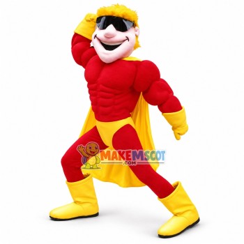 Excited Muscle Hero Mascot Costume Excited Muscle Hero Mascot Costume