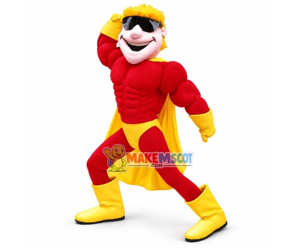Excited Muscle Hero Mascot Costume Excited Muscle Hero Mascot Costume