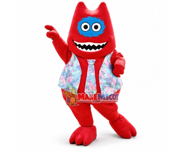 Red Turbo Monster In Vest Mascot Costume Red Turbo Monster In Vest Mascot Costume