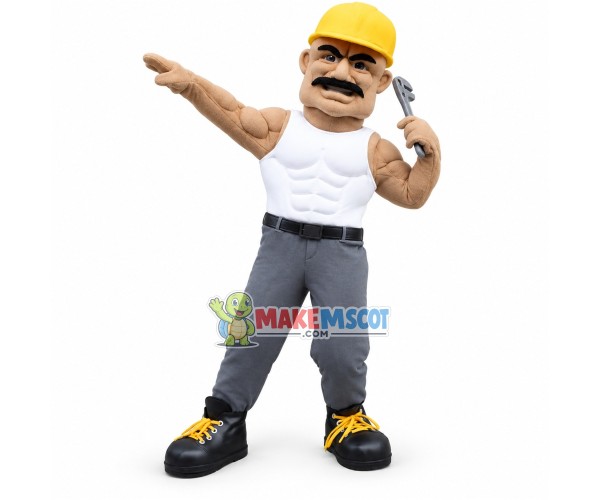 Strong Black Muscle Repairman Mascot Costume