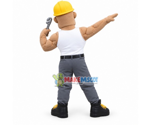 Strong Black Muscle Repairman Mascot Costume Strong Black Muscle Repairman Mascot Costume