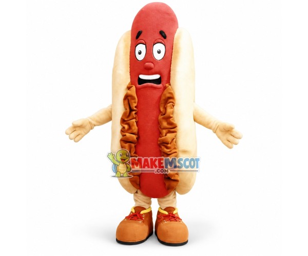 Horrified Cartoon Hot Dog Mascot Costume Horrified Cartoon Hot Dog Mascot Costume