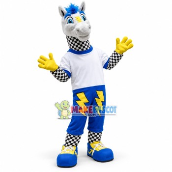 Checkered Horse of Motorcycle Race Mascot Costume Checkered Horse of Motorcycle Race Mascot Costume