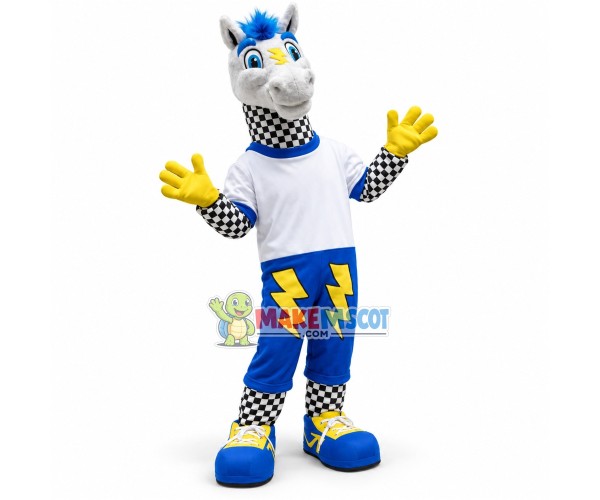 Checkered Horse of Motorcycle Race Mascot Costume Checkered Horse of Motorcycle Race Mascot Costume