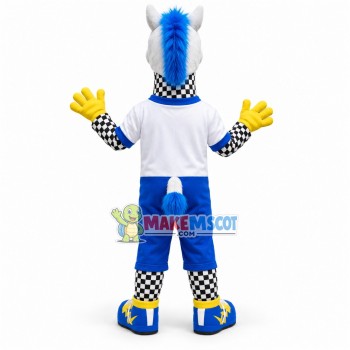 Checkered Horse of Motorcycle Race Mascot Costume Checkered Horse of Motorcycle Race Mascot Costume