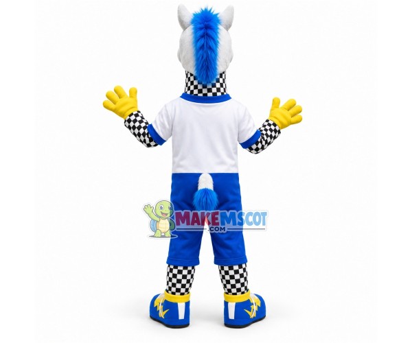 Checkered Horse of Motorcycle Race Mascot Costume