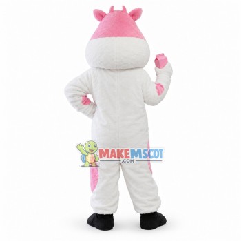Soft Pink & White Cow Holding Milk Mascot Costume Soft Pink & White Cow Holding Milk Mascot Costume
