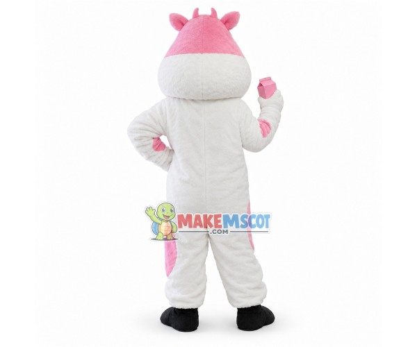 Soft Pink & White Cow Holding Milk Mascot Costume Soft Pink & White Cow Holding Milk Mascot Costume