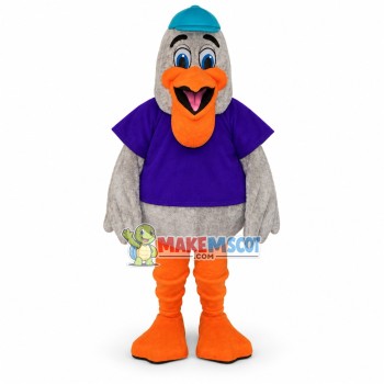Gray Pelican In The Shirt Mascot Costume