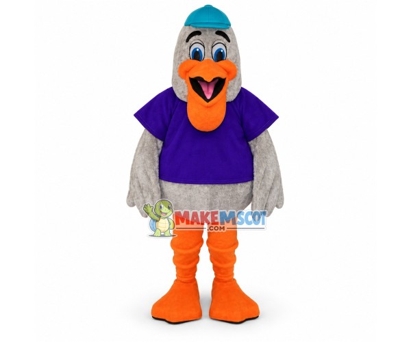 Gray Pelican In The Shirt Mascot Costume Gray Pelican In The Shirt Mascot Costume
