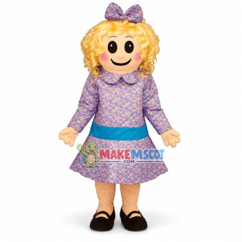 Blonde Doll With Dinner Dress Mascot Costume