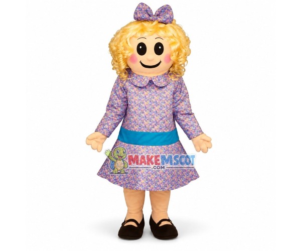Blonde Doll With Dinner Dress Mascot Costume Blonde Doll With Dinner Dress Mascot Costume