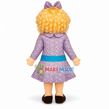 Blonde Doll With Dinner Dress Mascot Costume Blonde Doll With Dinner Dress Mascot Costume
