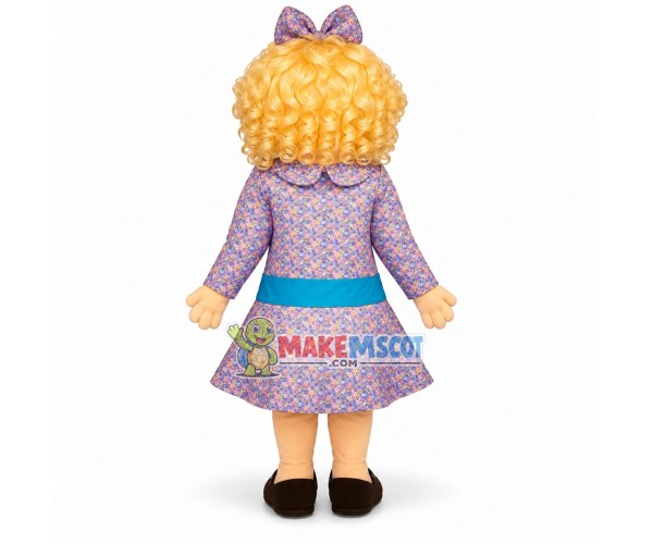 Blonde Doll With Dinner Dress Mascot Costume Blonde Doll With Dinner Dress Mascot Costume