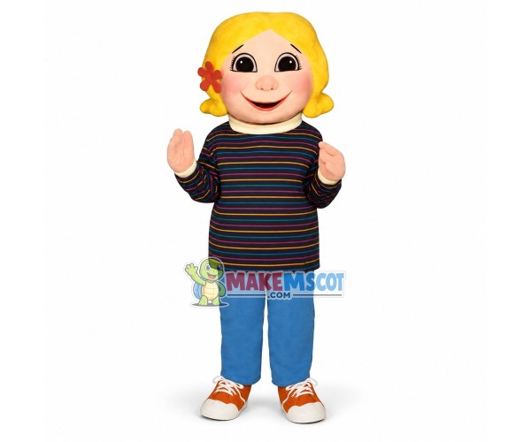 Blonde Girl In Turtleneck Sweater Mascot Costume Blonde Girl In Turtleneck Sweater Mascot Costume