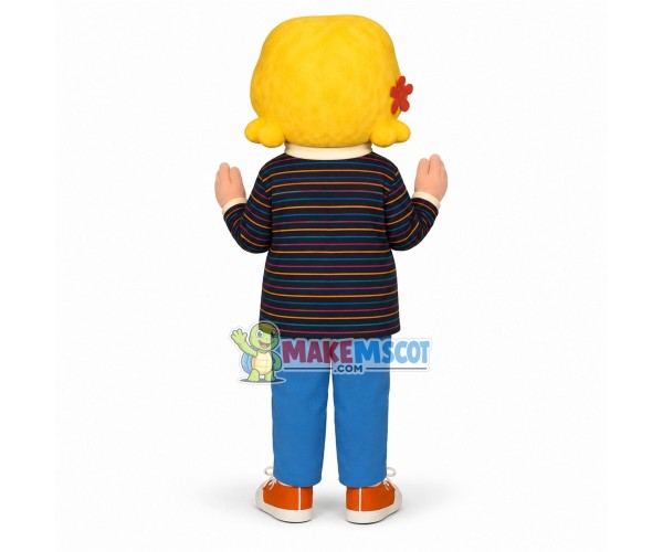 Blonde Girl In Turtleneck Sweater Mascot Costume Blonde Girl In Turtleneck Sweater Mascot Costume