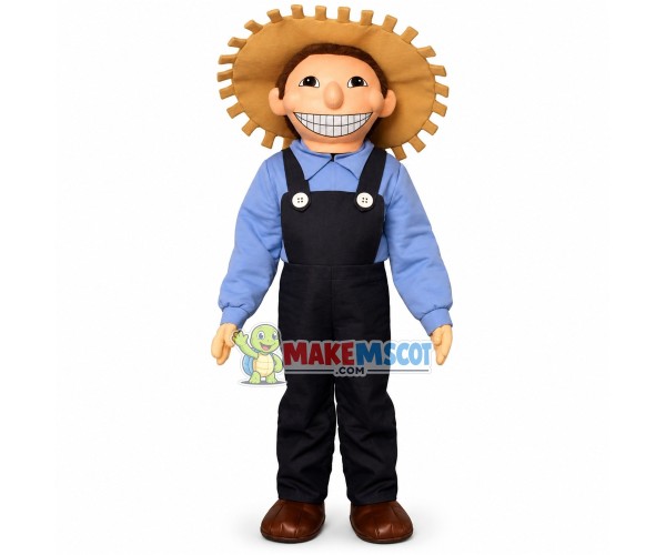 Realistic Scarecrow With Straw Hat Mascot Costume