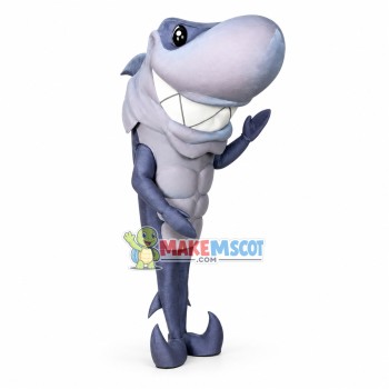 Polite Gray Shark Waiter Mascot Costume