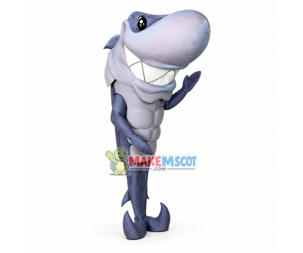 Polite Gray Shark Waiter Mascot Costume Polite Gray Shark Waiter Mascot Costume