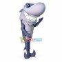 Polite Gray Shark Waiter Mascot Costume