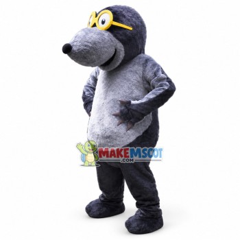 Mole With Gold Frame Glasses Mascot Costume