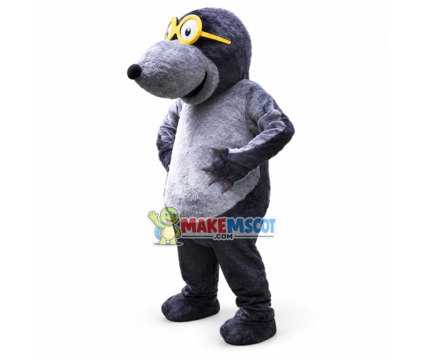 Mole With Gold Frame Glasses Mascot Costume