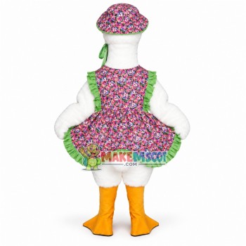 Big White Goose Wearing Flower Apron Mascot Costume Big White Goose Wearing Flower Apron Mascot Costume