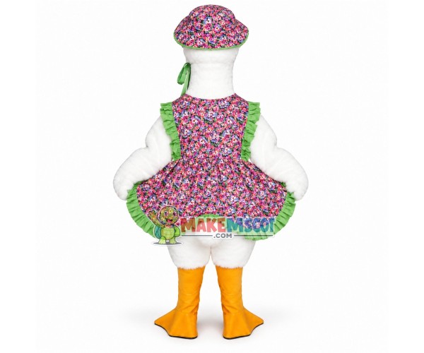 Big White Goose Wearing Flower Apron Mascot Costume Big White Goose Wearing Flower Apron Mascot Costume