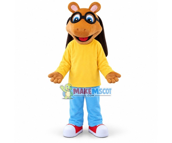 Study Brown Horse With Glasses Mascot Costume Study Brown Horse With Glasses Mascot Costume