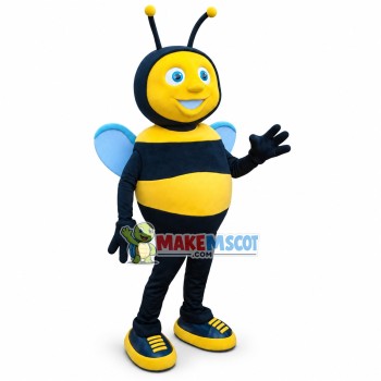 Naive Bee With Blue Wings Mascot Costume Naive Bee With Blue Wings Mascot Costume