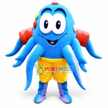 Blue Sea Octopus In Shorts Mascot Costume Blue Sea Octopus In Shorts Mascot Costume