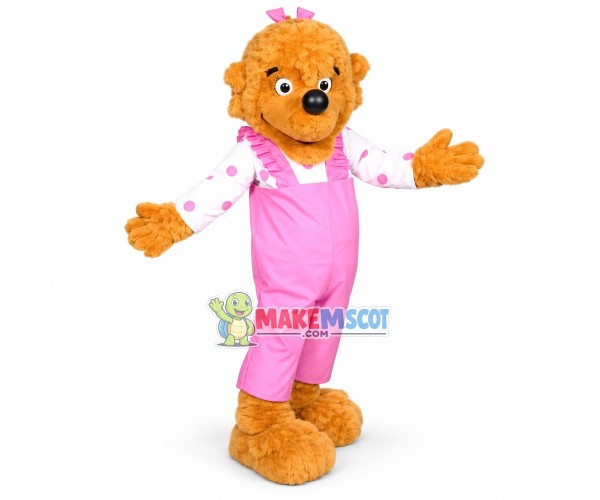 Cute Girl Lion With Pink Overalls Mascot Costume Cute Girl Lion With Pink Overalls Mascot Costume