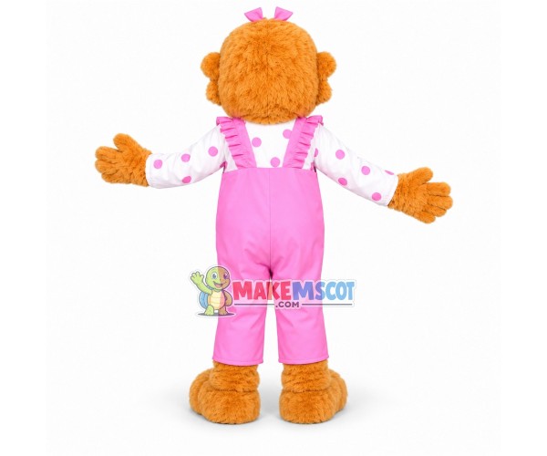 Cute Girl Lion With Pink Overalls Mascot Costume Cute Girl Lion With Pink Overalls Mascot Costume