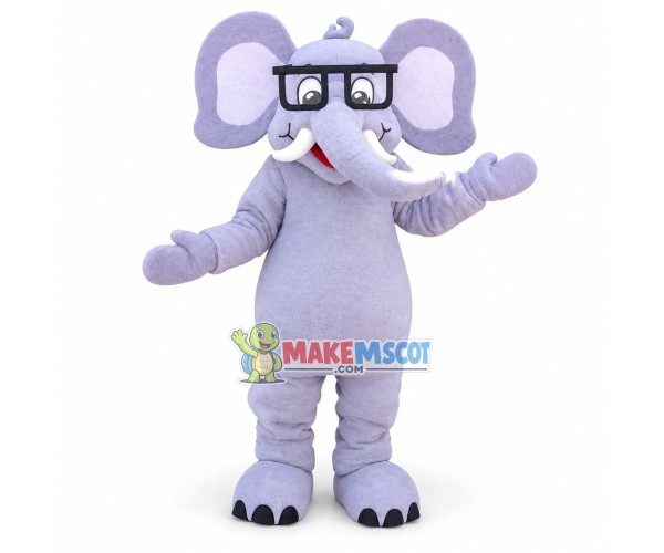 Clever Elephant Wearing Glasses Mascot Costume Clever Elephant Wearing Glasses Mascot Costume