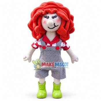 Cute Red-haired Girl Doll In Overalls Mascot Costume Cute Red-haired Girl Doll In Overalls Mascot Costume