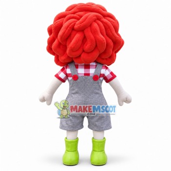 Cute Red-haired Girl Doll In Overalls Mascot Costume