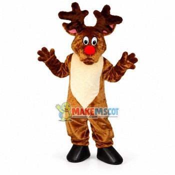 Warm Christmas Elk With Red Nose Mascot Costume Warm Christmas Elk With Red Nose Mascot Costume