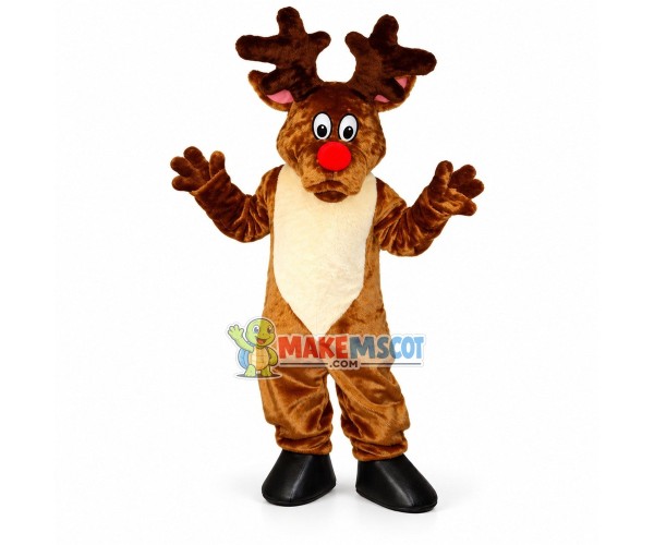 Warm Christmas Elk With Red Nose Mascot Costume Warm Christmas Elk With Red Nose Mascot Costume
