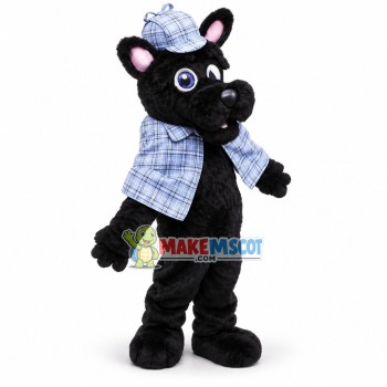Black Dog In Detective Clothes Mascot Costume