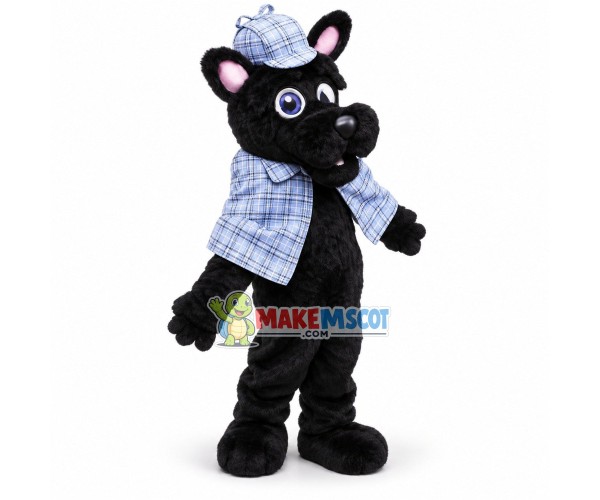 Black Dog In Detective Clothes Mascot Costume Black Dog In Detective Clothes Mascot Costume