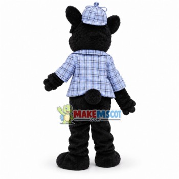 Black Dog In Detective Clothes Mascot Costume Black Dog In Detective Clothes Mascot Costume