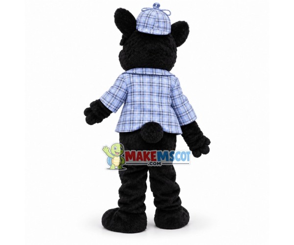 Black Dog In Detective Clothes Mascot Costume Black Dog In Detective Clothes Mascot Costume